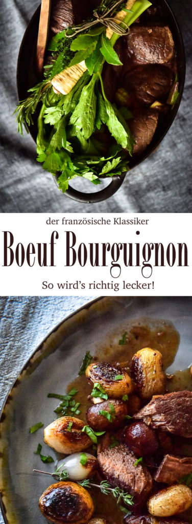 Rezept für Boeuf Bourguignon - Biorindfleisch ganz langsam in Rotwein geschmort - einfach ein Gedicht!